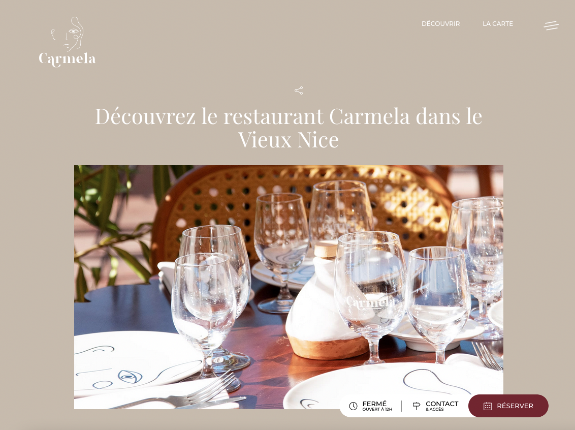 Restaurant Carmela Nice - Création du site internet  - 2