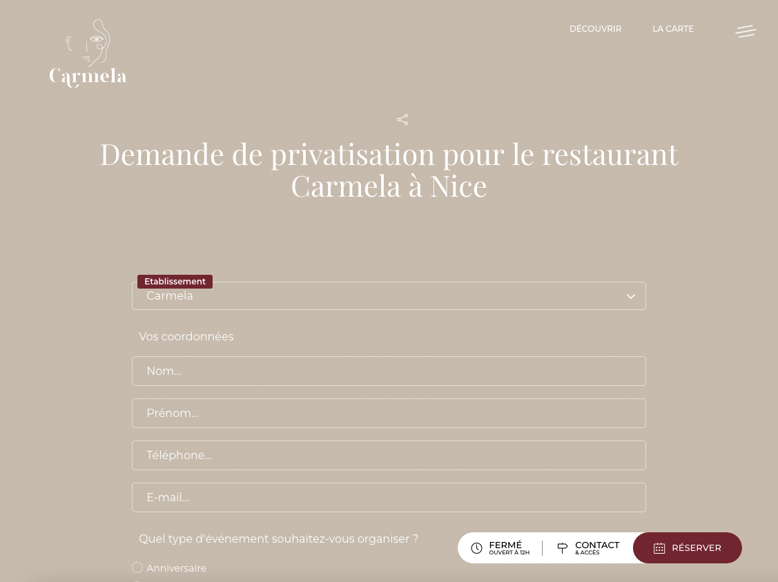 Restaurant Carmela Nice - Création du site internet  - 3