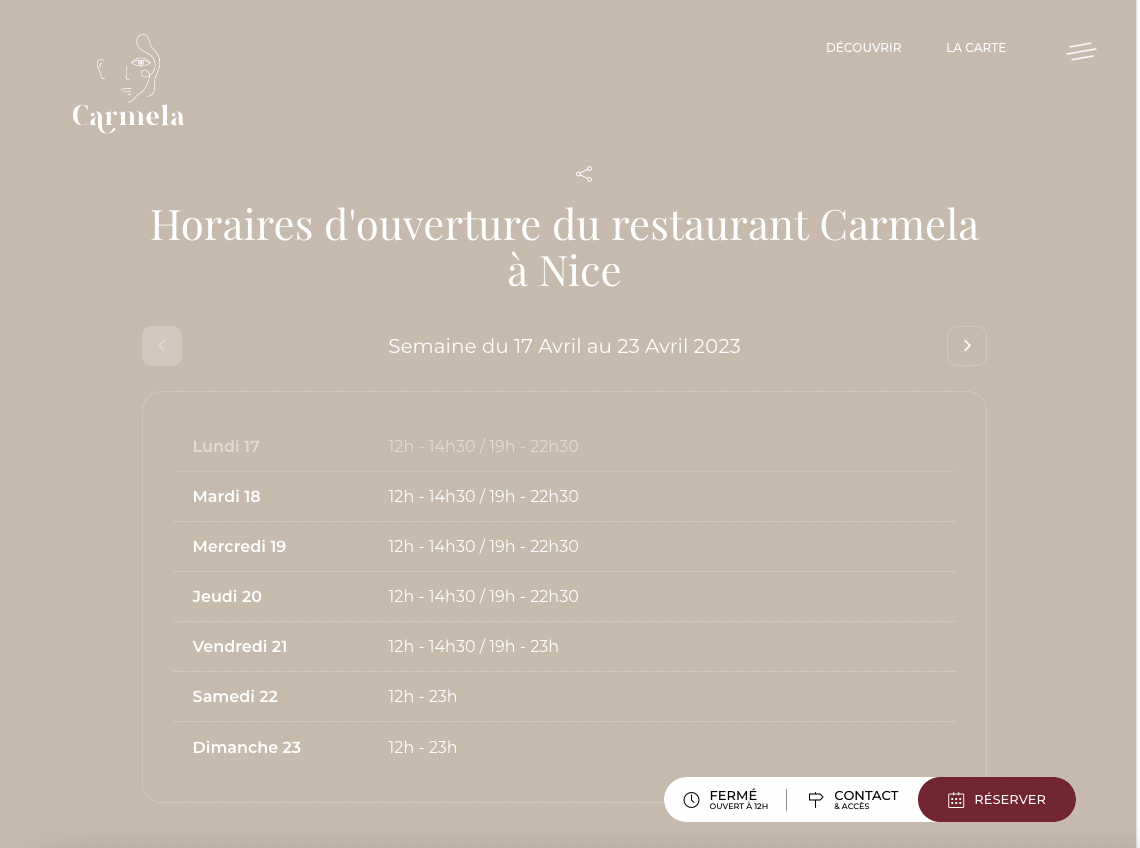Restaurant Carmela Nice - Création du site internet  - 4