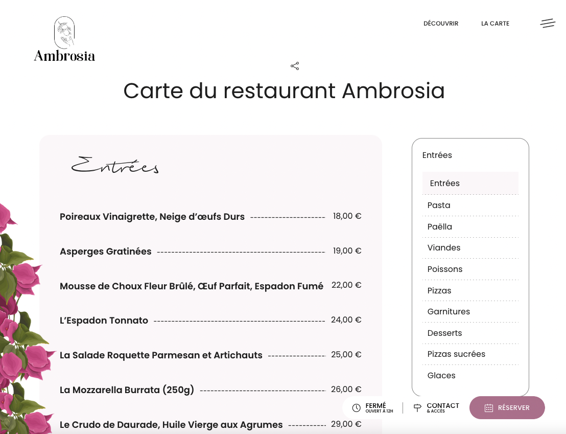 Restaurant Ambrosia Beaulieu-sur-Mer - Création du site internet  - 3