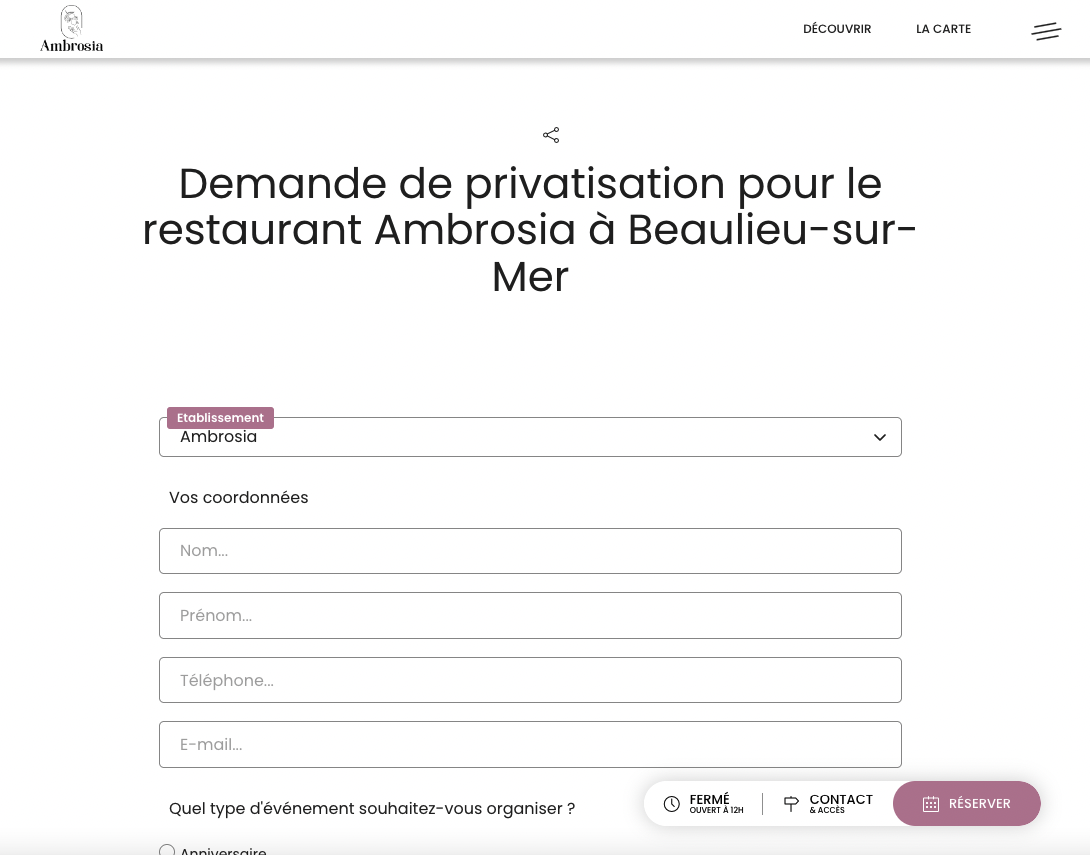 Restaurant Ambrosia Beaulieu-sur-Mer - Création du site internet  - 4