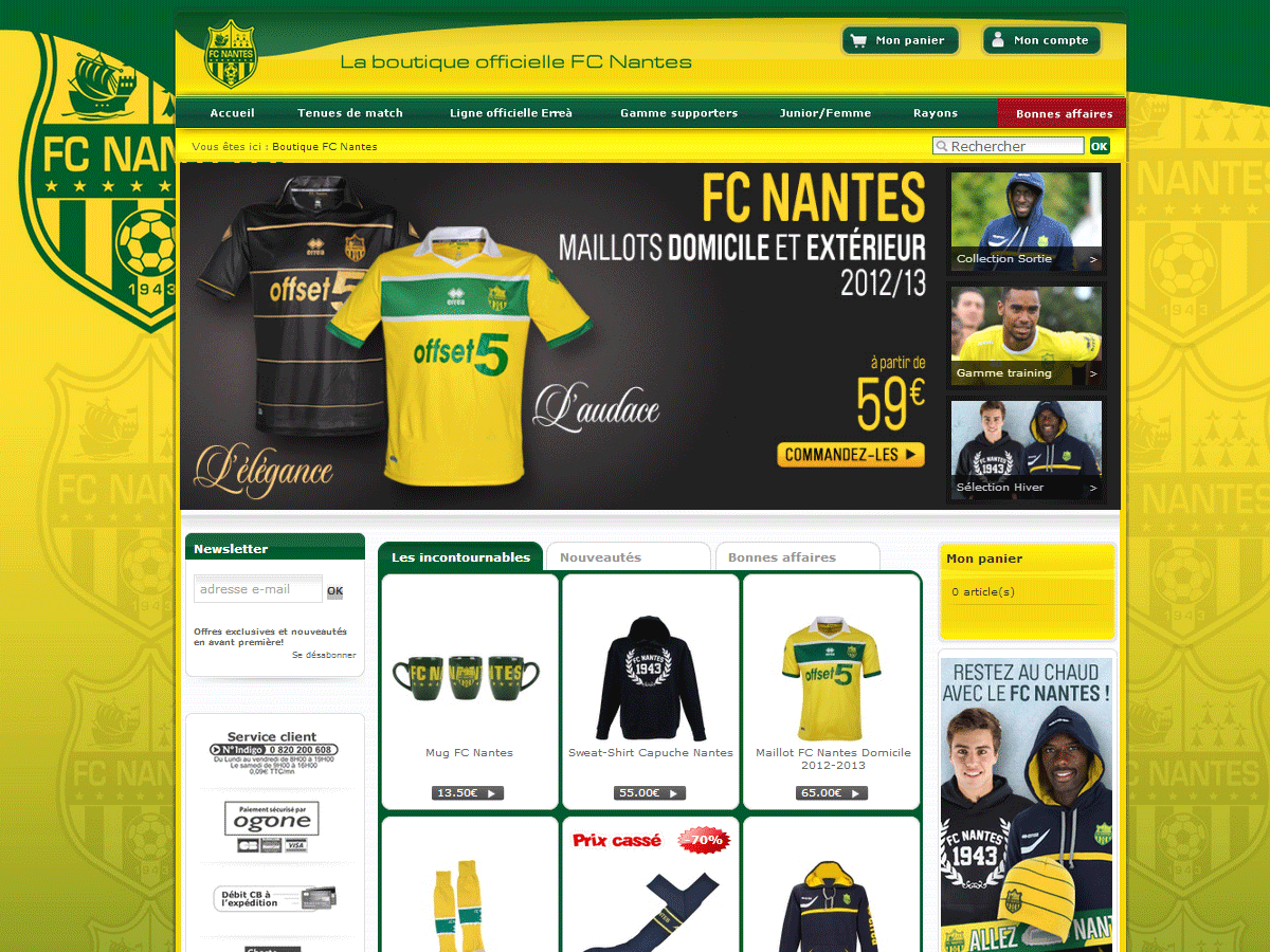 Boutique FCNantes - Agence Colibri, Design, Publicité, Web - Création du site e-commerce fcnantes-boutique.com