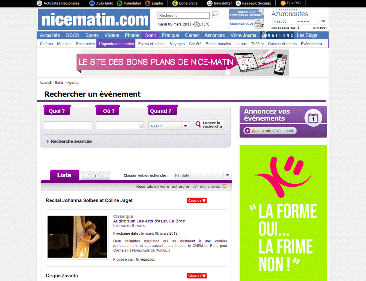 Nice Matin - Agence Colibri, Design, Publicité, Web - Design et intégration de rubriques web nicematin.com