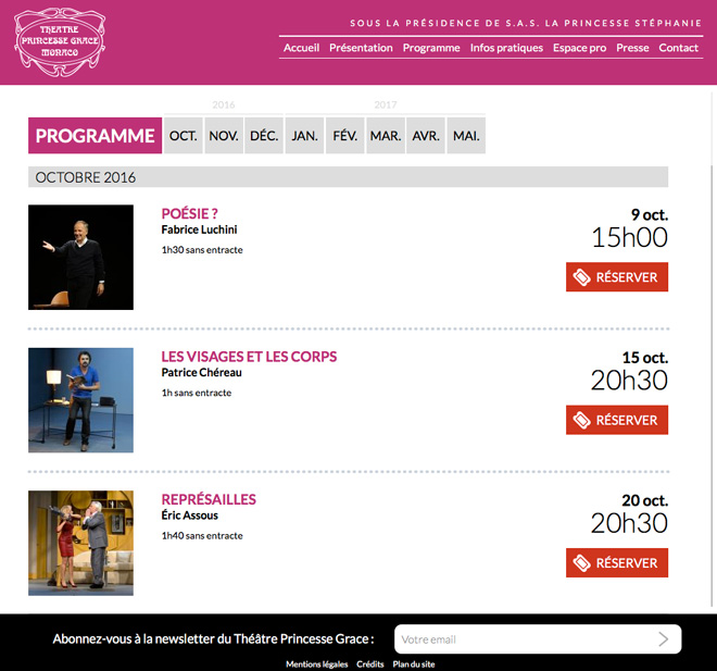 Théâtre Princesse Grace - Communication, création du site interne et  édition - Refonte du site internet tpgmonaco.mc - 4